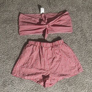 Red Gingham Women's Shorts Set